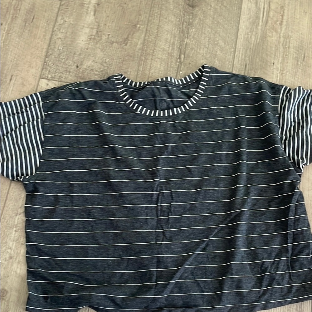 Lululemon Athletica Black and White Striped Short Sleeve Tee
